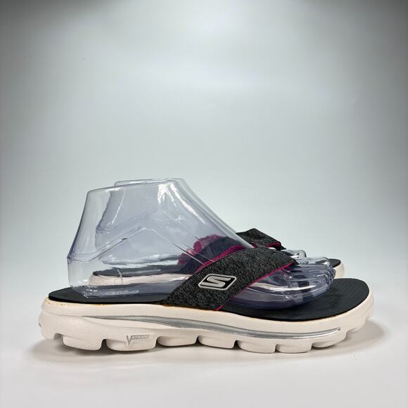 Skechers Goga Mat Black Gray Comfort Thong Flip Flop Sandals 13632 Womens Size 8 - Picture 1 of 10